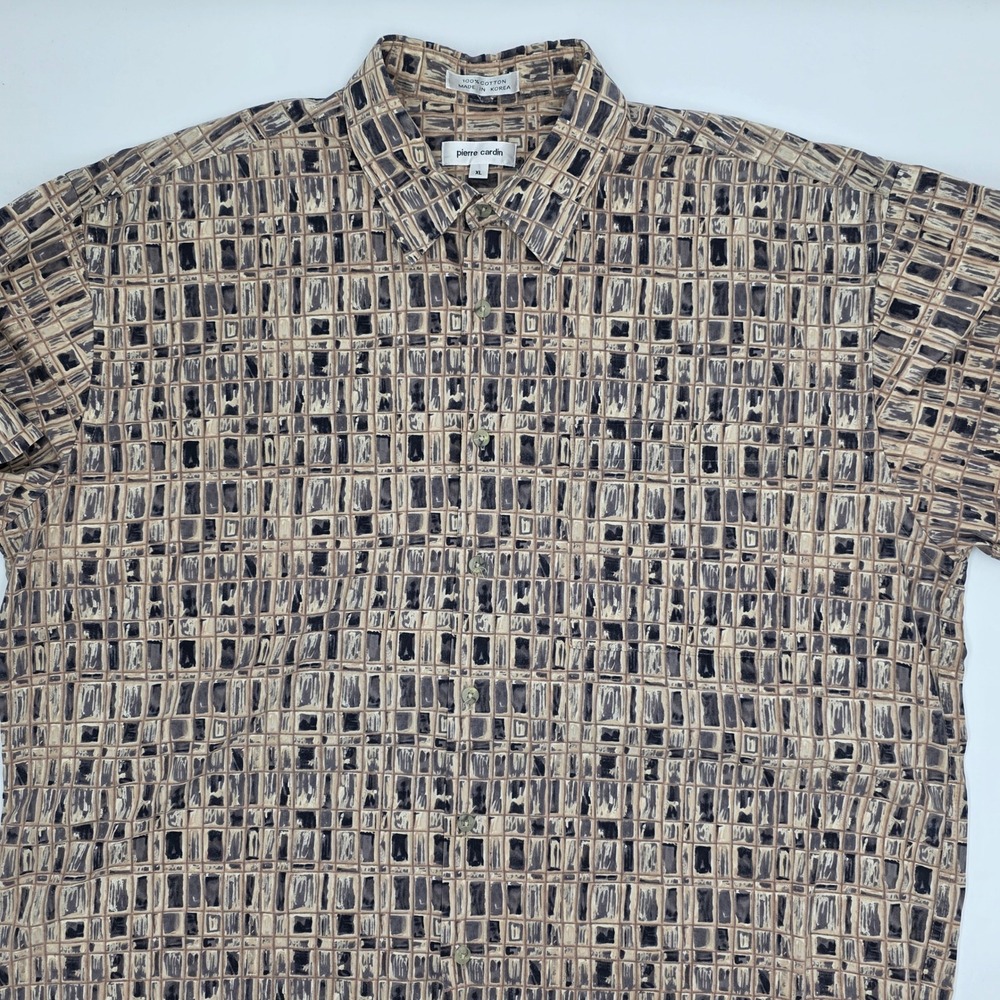 Pierre Cardin Men's XL Geometric Print Button Down Shirt Cotton Made in‎ Korea